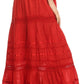 Sakkas 80123 - Gia Bohemian Adjustable Lace Embroidered Wide Lined Long Ethnic Skirt  - Black - OS
