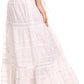 Sakkas 80123 - Gia Bohemian Adjustable Lace Embroidered Wide Lined Long Ethnic Skirt  - Black - OS