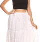 Sakkas 80123 - Gia Bohemian Adjustable Lace Embroidered Wide Lined Long Ethnic Skirt  - Black - OS