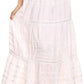 Sakkas 80123 - Gia Bohemian Adjustable Lace Embroidered Wide Lined Long Ethnic Skirt  - Black - OS