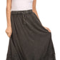 Sakkas Harley Bohemian Embroidered Ethnic Maxi Skirt Adjustable Waist Ruffle Trim