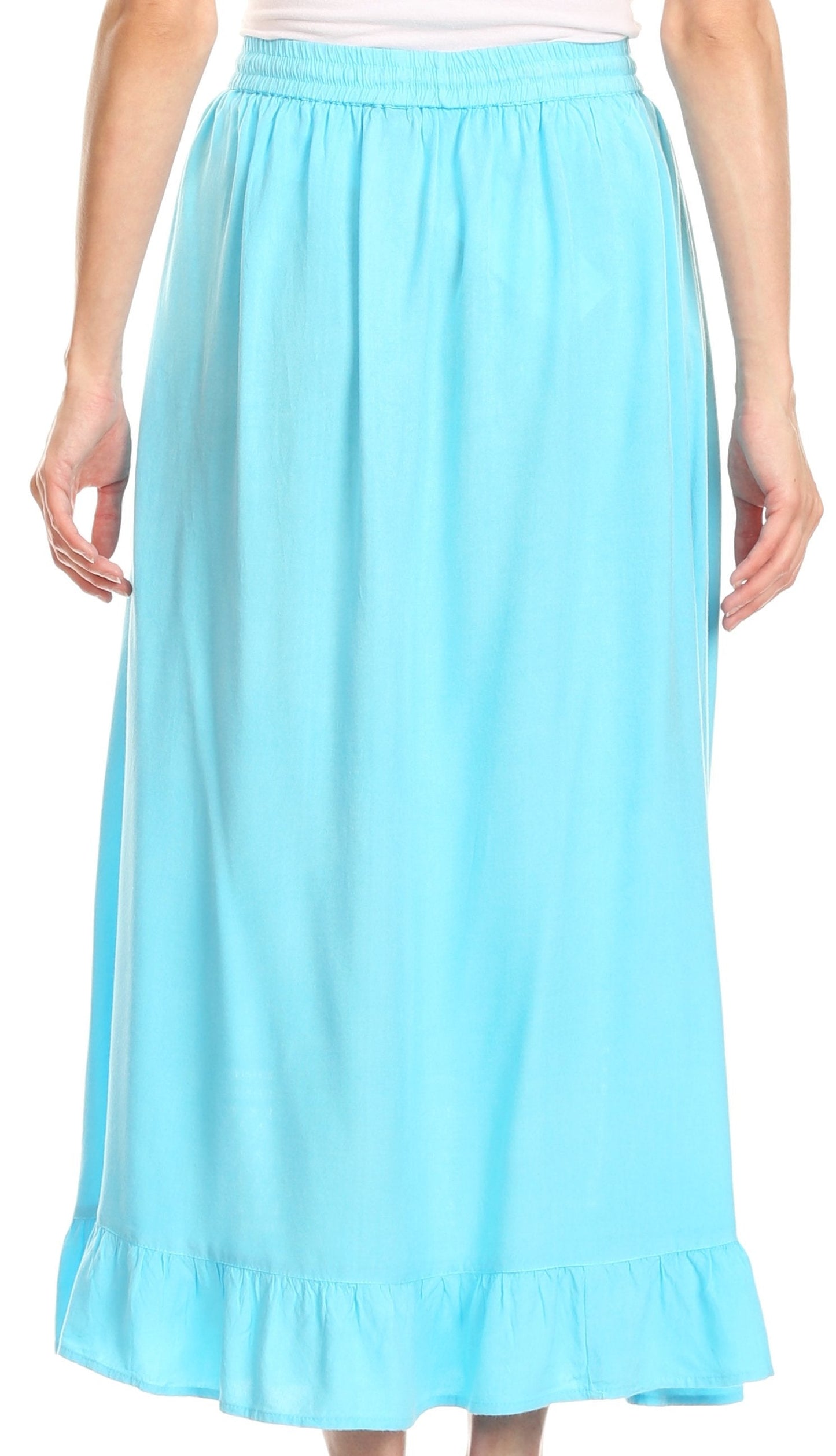 Sakkas Harley Bohemian Embroidered Ethnic Maxi Skirt Adjustable Waist Ruffle Trim