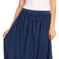 Sakkas Harley Bohemian Embroidered Ethnic Maxi Skirt Adjustable Waist Ruffle Trim