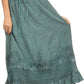 Sakkas Harley Bohemian Embroidered Ethnic Maxi Skirt Adjustable Waist Ruffle Trim
