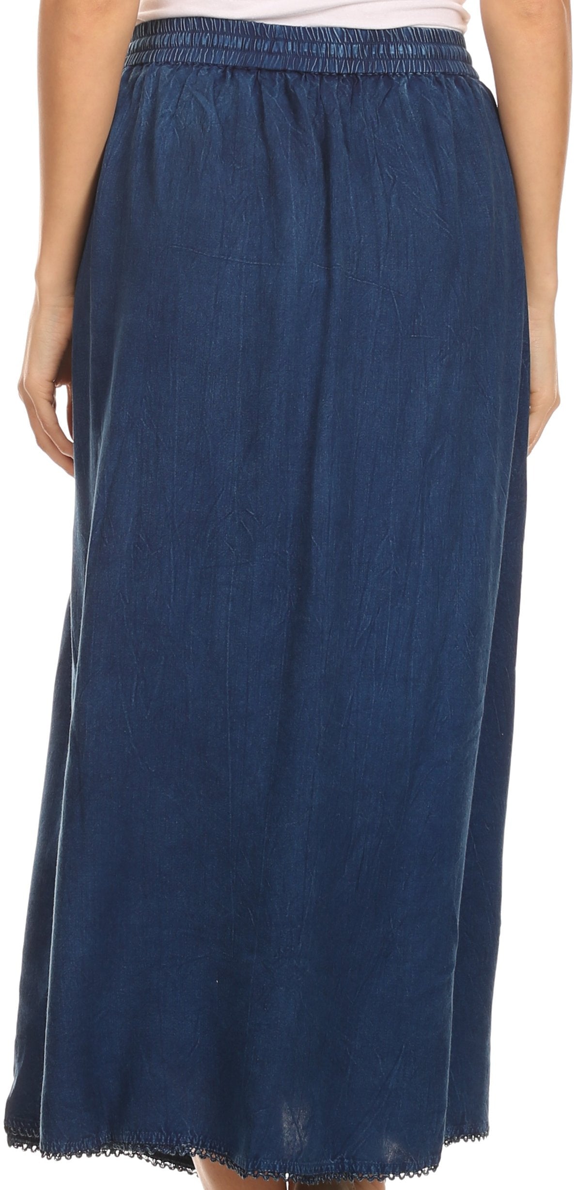 Sakkas Indra Thin Lightweight Summer Bohemian Skirt With Detailed Lace Embroidery