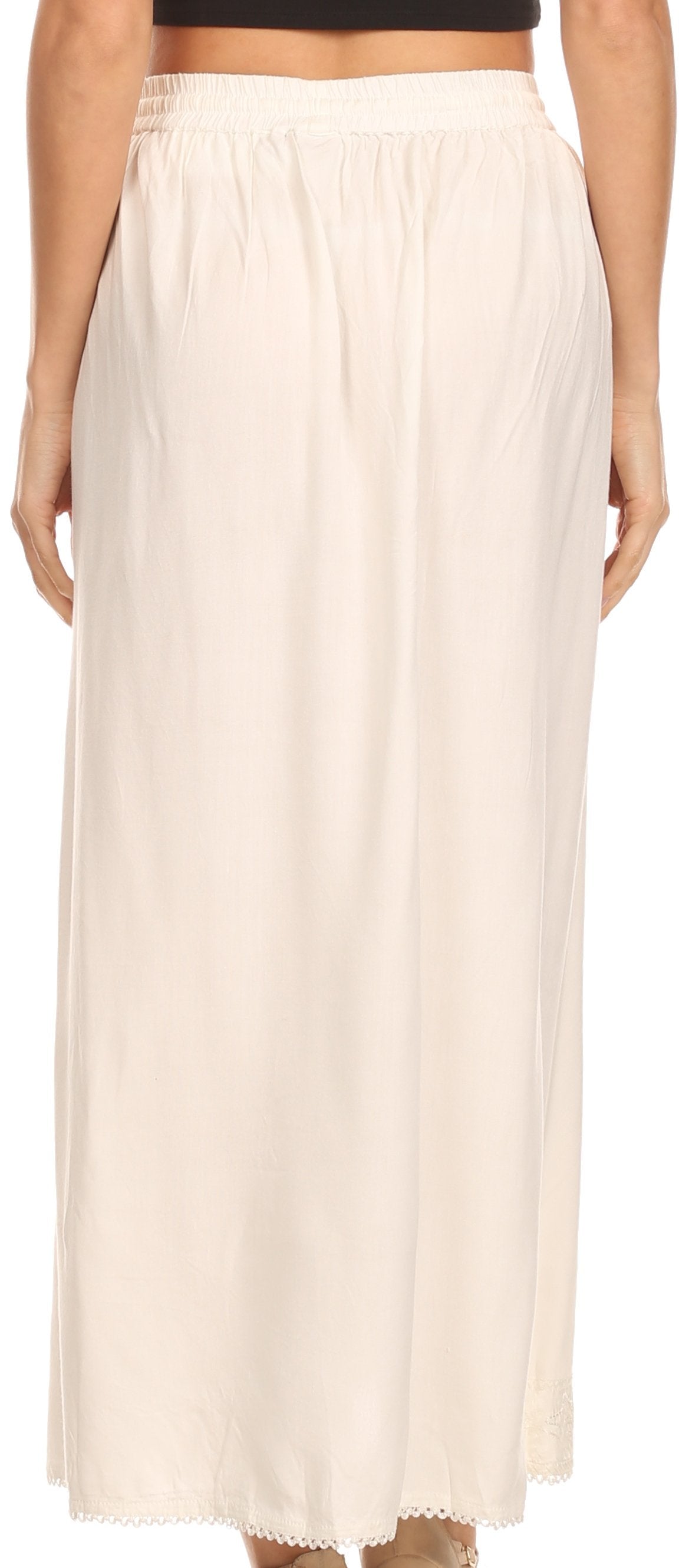 Sakkas Indra Thin Lightweight Summer Bohemian Skirt With Detailed Lace Embroidery