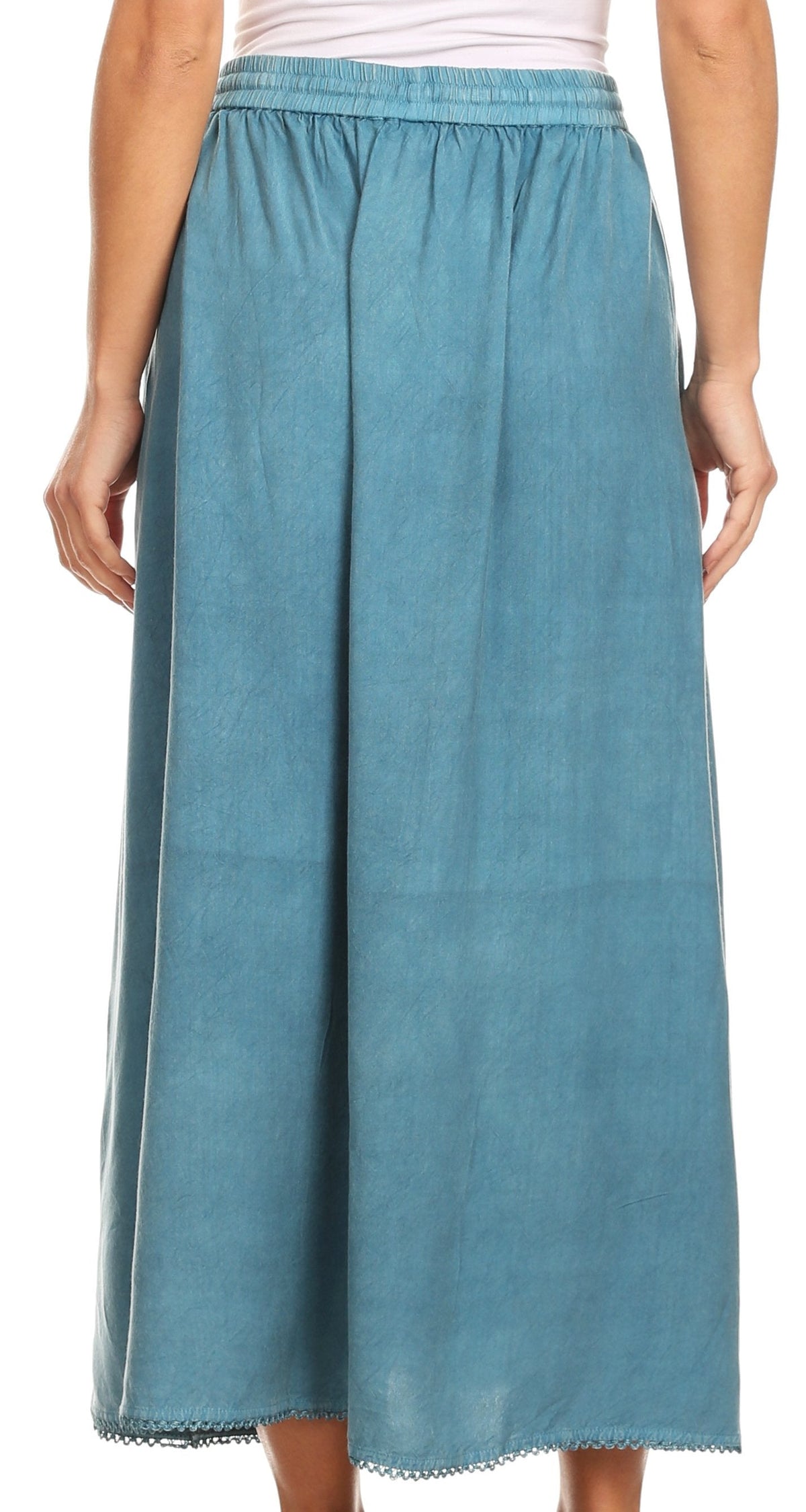 Sakkas Indra Thin Lightweight Summer Bohemian Skirt With Detailed Lace Embroidery