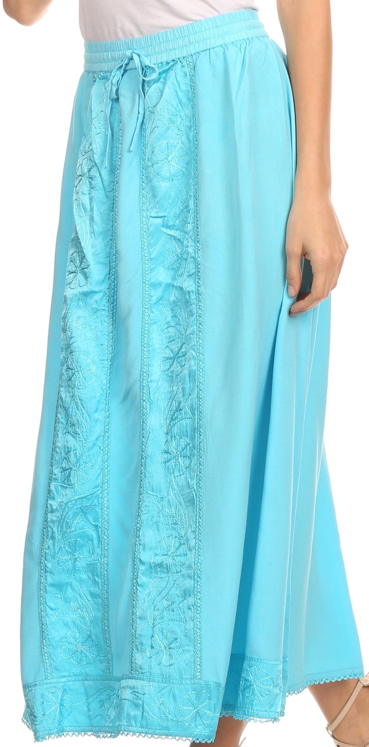 Sakkas Indra Thin Lightweight Summer Bohemian Skirt With Detailed Lace Embroidery