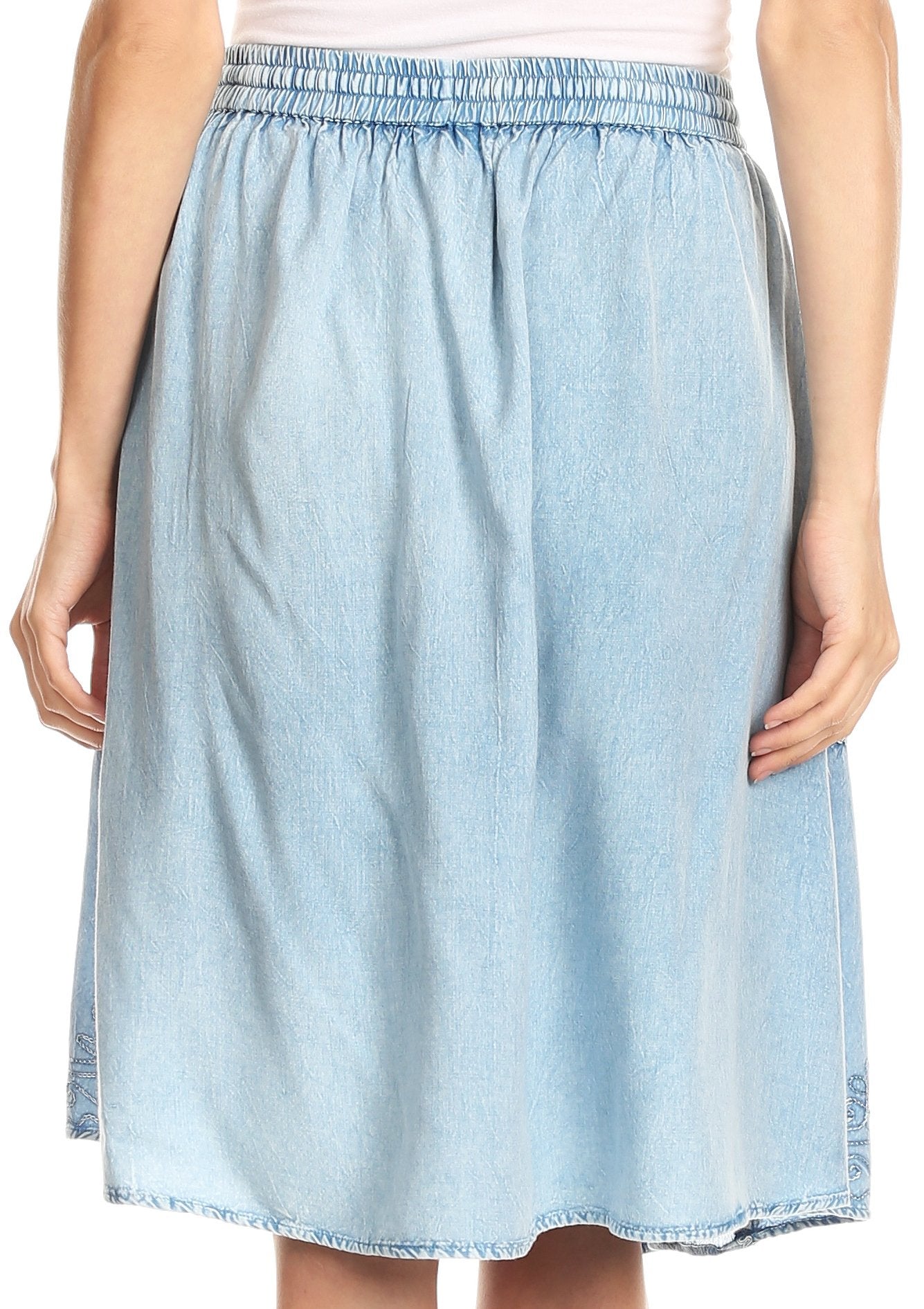 Sakkas Beyza  Casual Peasant Mid Skirt with Elastic Waist Embroidery and Eyelet