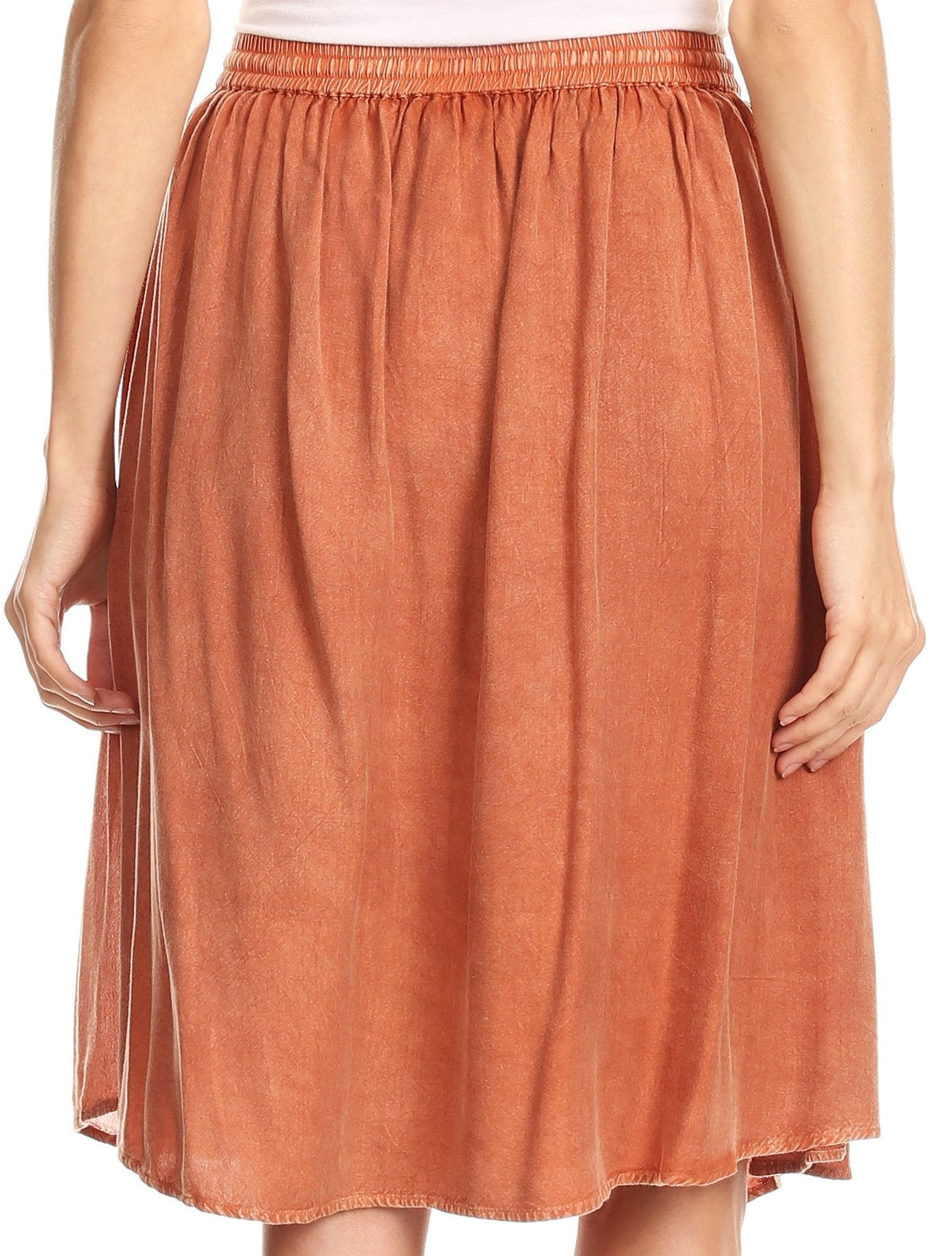 Sakkas Eris Stonewashed Mid Skirt with Adjustable waist Embroidery and Eyelet