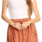 Sakkas Eris Stonewashed Mid Skirt with Adjustable waist Embroidery and Eyelet