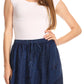 Sakkas Eris Stonewashed Mid Skirt with Adjustable waist Embroidery and Eyelet
