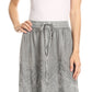 Sakkas Evelyn Womens Stonewashed Maxi Ruffle Skirt with Elastic Waist & Embroidery