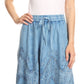 Sakkas Evelyn Womens Stonewashed Maxi Ruffle Skirt with Elastic Waist & Embroidery