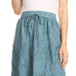 Sakkas Evelyn Womens Stonewashed Maxi Ruffle Skirt with Elastic Waist & Embroidery