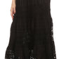 Sakkas Gracie Crochet Lace Tiered Long Cotton Skirt with Fold-Over Waistband