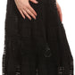 Sakkas Gracie Crochet Lace Tiered Long Cotton Skirt with Fold-Over Waistband