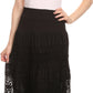 Sakkas Gracie Crochet Lace Tiered Long Cotton Skirt with Fold-Over Waistband