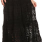Sakkas Gracie Crochet Lace Tiered Long Cotton Skirt with Fold-Over Waistband