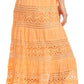 Sakkas Gracie Crochet Lace Tiered Long Cotton Skirt with Fold-Over Waistband