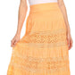 Sakkas Gracie Crochet Lace Tiered Long Cotton Skirt with Fold-Over Waistband