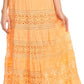 Sakkas Gracie Crochet Lace Tiered Long Cotton Skirt with Fold-Over Waistband