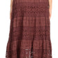Sakkas Gracie Crochet Lace Tiered Long Cotton Skirt with Fold-Over Waistband