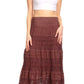 Sakkas Gracie Crochet Lace Tiered Long Cotton Skirt with Fold-Over Waistband