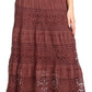 Sakkas Gracie Crochet Lace Tiered Long Cotton Skirt with Fold-Over Waistband