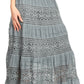 Sakkas Gracie Crochet Lace Tiered Long Cotton Skirt with Fold-Over Waistband