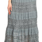 Sakkas Gracie Crochet Lace Tiered Long Cotton Skirt with Fold-Over Waistband