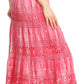 Sakkas Gracie Crochet Lace Tiered Long Cotton Skirt with Fold-Over Waistband