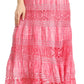 Sakkas Gracie Crochet Lace Tiered Long Cotton Skirt with Fold-Over Waistband