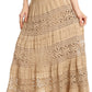 Sakkas Gracie Crochet Lace Tiered Long Cotton Skirt with Fold-Over Waistband