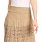 Sakkas Gracie Crochet Lace Tiered Long Cotton Skirt with Fold-Over Waistband