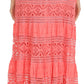 Sakkas Gracie Crochet Lace Tiered Long Cotton Skirt with Fold-Over Waistband