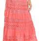Sakkas Gracie Crochet Lace Tiered Long Cotton Skirt with Fold-Over Waistband