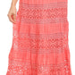 Sakkas Gracie Crochet Lace Tiered Long Cotton Skirt with Fold-Over Waistband
