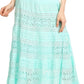 Sakkas Gracie Crochet Lace Tiered Long Cotton Skirt with Fold-Over Waistband