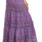 Sakkas Gracie Crochet Lace Tiered Long Cotton Skirt with Fold-Over Waistband
