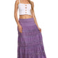 Sakkas Gracie Crochet Lace Tiered Long Cotton Skirt with Fold-Over Waistband