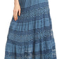 Sakkas Gracie Crochet Lace Tiered Long Cotton Skirt with Fold-Over Waistband