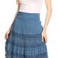 Sakkas Gracie Crochet Lace Tiered Long Cotton Skirt with Fold-Over Waistband