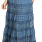 Sakkas Gracie Crochet Lace Tiered Long Cotton Skirt with Fold-Over Waistband