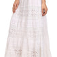 Sakkas Gracie Crochet Lace Tiered Long Cotton Skirt with Fold-Over Waistband