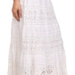 Sakkas Gracie Crochet Lace Tiered Long Cotton Skirt with Fold-Over Waistband