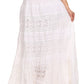 Sakkas Gracie Crochet Lace Tiered Long Cotton Skirt with Fold-Over Waistband