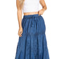Sakkas Olivia Womens Maxi Bohemian Gypsy Long Skirt With Elastic Waist and Lace