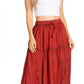 Sakkas Olivia Womens Maxi Bohemian Gypsy Long Skirt With Elastic Waist and Lace