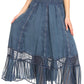 Sakkas Shamim Boho Maxi Long Skirt with Sheer Textured Panels W/ Smocked Waistband